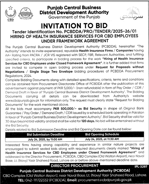 District Development Authority Lahore Tender Notice